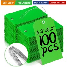 100 Pcs Tags with Wire Shipping Tags with String Write On Stacking Service fo...