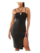 CITY STUDIO Womens Black Padded Lined Slit Spaghetti Strap Dress S