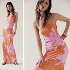 NEW SOLD OUT Free People Rococo Sand Strapless Orange Maxi Dress NWT XS