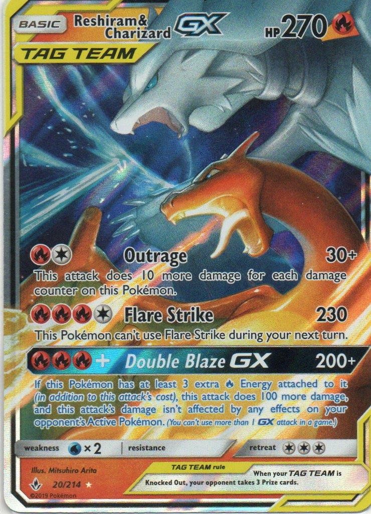 Pokemon: SM - Unbroken Bonds: Holofoil Reshiram & Charizard GX: LP Condition