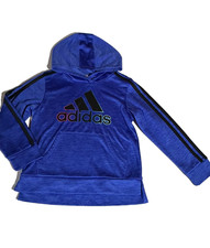 ADIDAS Boys Logo-Print Pullover Hoodie Blue Size 7 EUC 