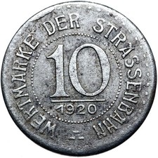 Breslau Silesia TRAM - Poland Wrocław - EMERGENCY Coin - 10 Pfennig 1920 Iron