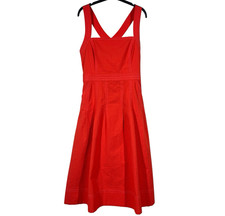 Maeve Anthropologie Alessandra Square Neck Cross-Back Dress Sz 10 Red Seersucker