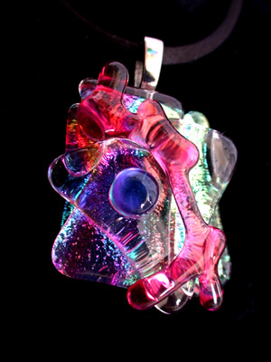 Dichroic Sculptured Fused Glass Pendant / Focal Piece / Handcrafted - TL Gallego