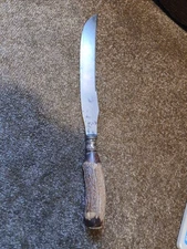 Antique Stag Horn Carving Knife Sterling Silver Meriden Cutlery Company