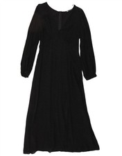 Maxi abito donna ZARA manica lunga UK 14 grande nero maculato poliammide AH08