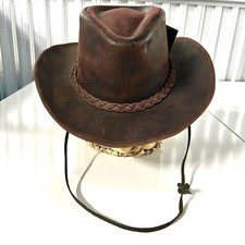 Men  Women Red Brown Genuine Leather Cowboy Western Hat Size MEDIUM Cow Hide