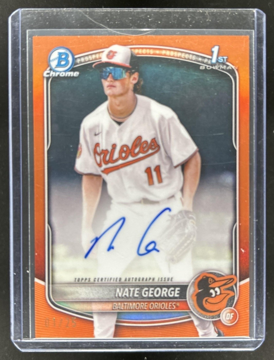 2025 Bowman Chrome Nate George Auto Orange Refractor 1st Prospect #1/25 Orioles