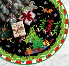 Christmas Decoration Santa Grinch Max Snowflake Stink Stank Stunk 48" Tree Skirt
