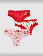 Strawberry Shortcake 3pc Kawaii y2k Cutest Red Pink Green Lace Accent Panty Set