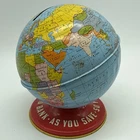 Vintage Ohio Art Tin Litho Metal Globe Piggy Bank  “As You Save So You Prosper”