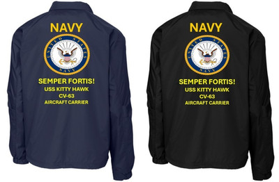 NAVY*USS KITTY HAWK CV-63* CARRIER*COACHES JACKET. NAVY OFFICIAL LICENSE
