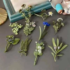 Elegant Vintage Green Plant Leaf Metal Pin Pearl Flowers Brooch for Women
