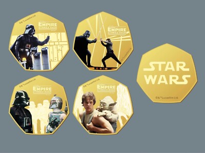 NEU Star Wars 50p Form Gedenkmünzensatz Gold