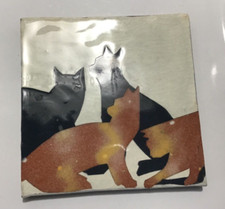Santa Fe Art 4.5”x4.5”Tile Trivet-SILHOUETTE CAT-Known Artist~Multicolor Design