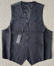 NWT Men's Alberto Cardinali Black Buttoned Satin Back Dress Vest ALL SIZES S-XL