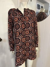 Loft Outlet Ann Taylor Orange Print Mini Shift Dress W/Roll Tab Sleeves Size XS