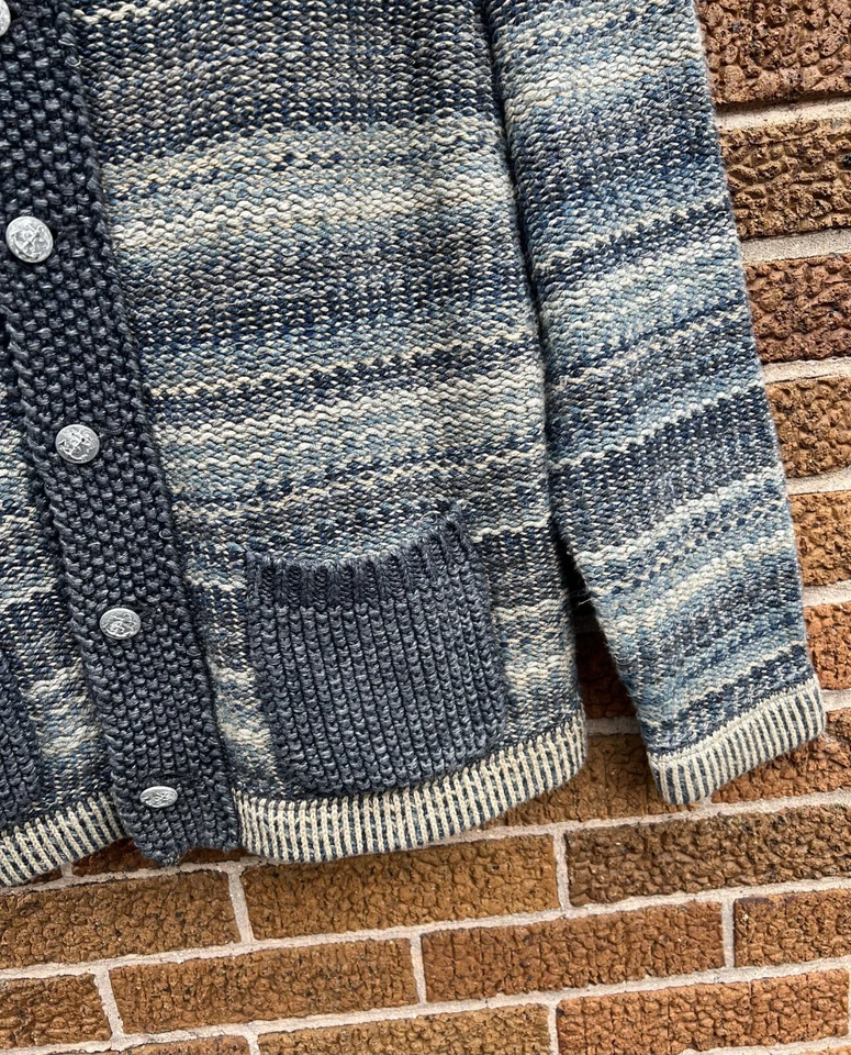 $1190 New RRL Ralph Lauren Hand Knit Cardigan Navy Striped Men's Size Large L - Image 3 of 4