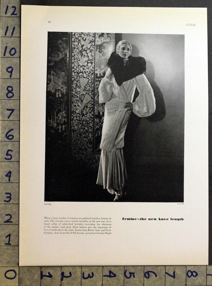 1931 WOMEN FASHION ERMINE COAT FUR CHRISTINE MAPLE MODEL ACTRESS