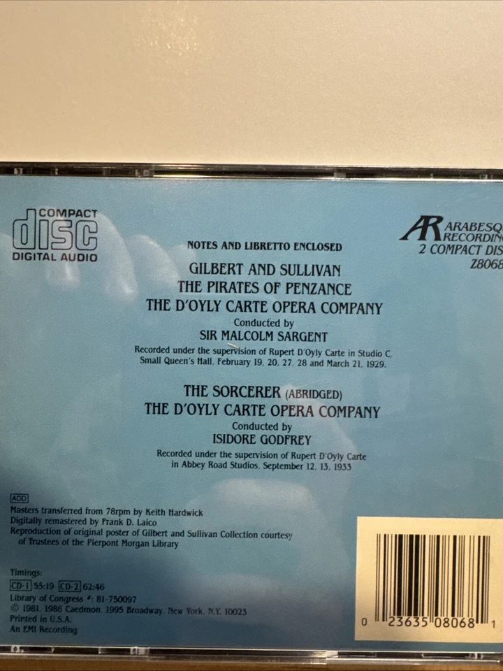 Gilbert & Sullivan: Pirates Of Penzance, the Sorcerer / D'Oyly Carte Opera 2CD. — 第 2/4 张图片