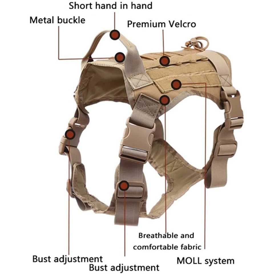 Military Tactical Dog Harness Vest K9 Working Service Dog with Leash For M L XL - Image 3 of 4