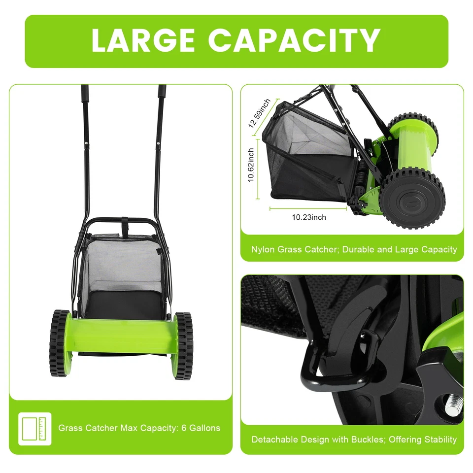 5 Blades Hand Push Mower Lawn Manual Reel 12" Grass Catcher Lawnmower Manchine
