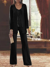 Elegant Black Chiffon Pantsuit