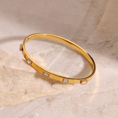 6mm Fashion Woman 18k Gold Plated CZ Bracelet Bangle Cuff Anti-tarnish - Picture 3 of 5