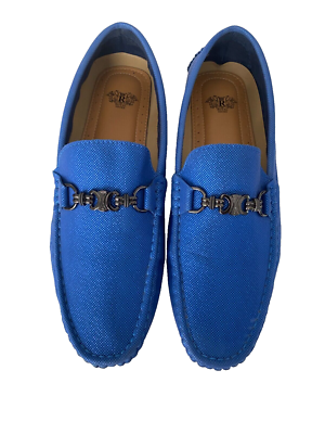 Royal Shoes Men's Blue Textured Metallic Bit Driver Dress Shoe