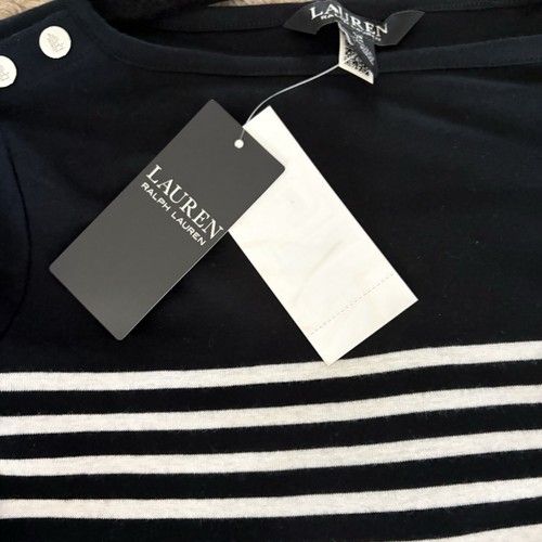 NWT Ralph Lauren Women's Black & White Striped Long Sleeve Dress S/P MSRP 135 - Picture 12 of 14