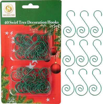 SHATCHI Christmas Ornament Swirl Hook Green Xmas Tree Bauble String Light Hanger 40pcs