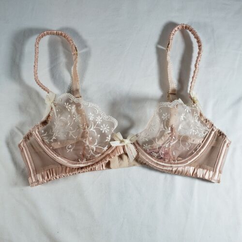 Agent Provocateur Ambrose Bra 32A Pink Champagne Ivory Sheer Mesh 