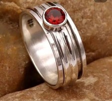 Garnet Solid 925 Sterling Silver Spinner Handmade Women Gift Ring, All Size M974