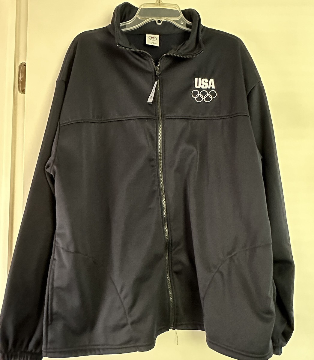 USA OLYMPIC COMMITTEE Jacket Mens 2XL Navy Blue Pockets Full Zip