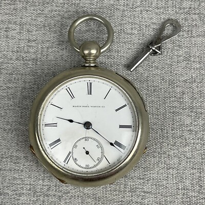 1893 Elgin 18s Grade 97 Key Wind Pocket Watch 7j Silveroid Open