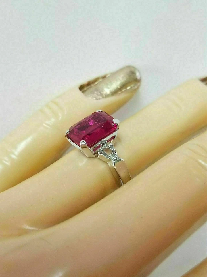 Emerald Cut 2.0Ct Lab-Created Ruby Solitaire Women's Engagement Ring 925 Silver - Image 4 of 4