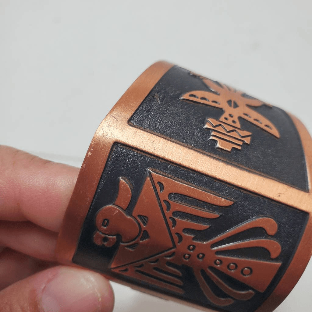 VTG Solid Copper Stamped Thunderbird Cuff Bracele… - image 7