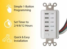 Bathroom Fan Auto Shut Off Timer 2-4-8-12 Hour Preset Countdown Wall Switch 