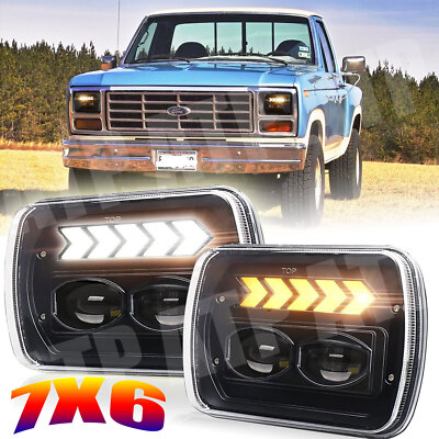 Pair For Ford F150 F250 F350 1978-1986 7x6" 5x7 inch LED Headlights Hi