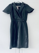 BLACK FAUX LEATHER DRESS BNWT 10 BOOHOO SMART TOWIE PARTY EVENING XMAS WINTER
