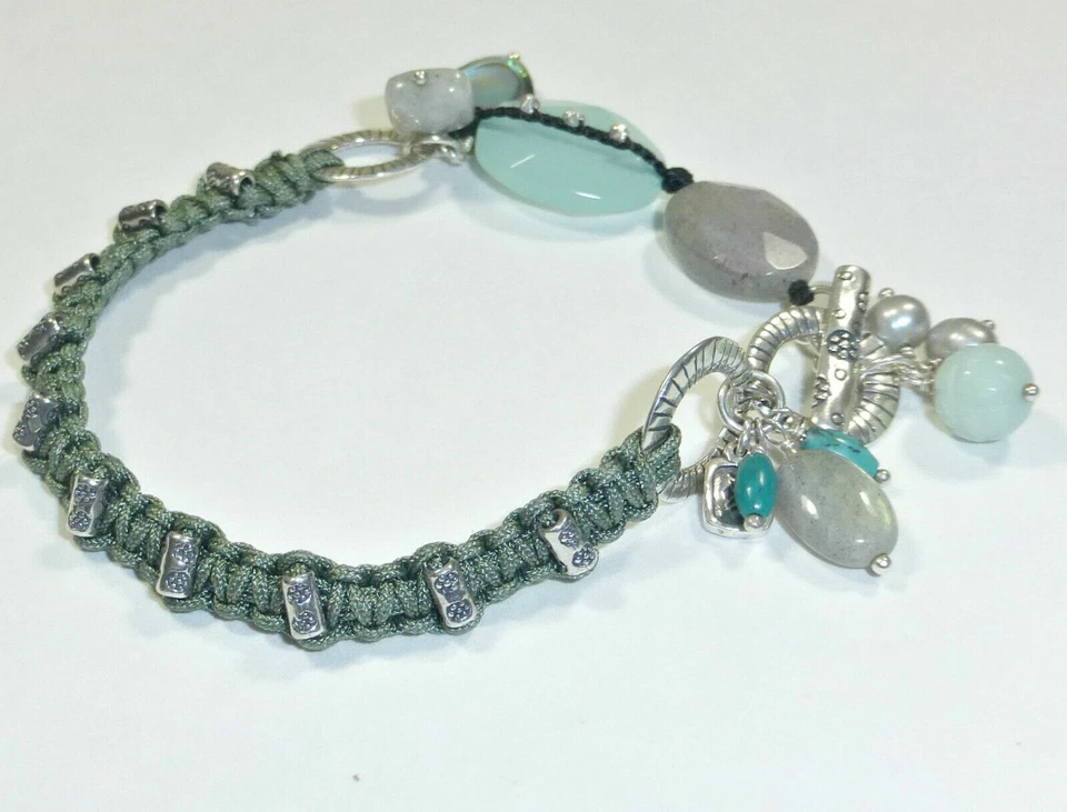 SILPADA Turquoise Labradorite Amazonite Pearl Bracelet B2314 Cord Toggle Macrame - Image 4 of 4
