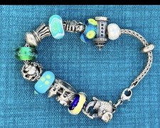 7  Trollbeads LAA 925 Sterling Silver Bracelet  11 Charms  Fish Clasp