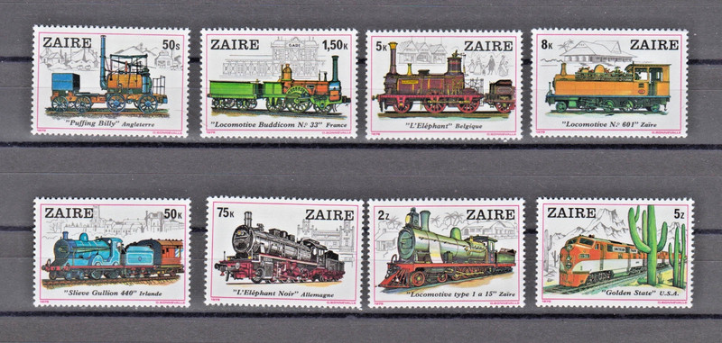 ZAIRE 1980 #935-942 MNH TRAINS & LOCOMOTIVES