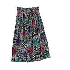 Vintage Bold 1990s skirt pink black teal floral funky preppy long midi retro 8