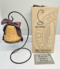 Longaberger 2000 Noel Bell W/ Plaid tie on and Wrought Iron Bell Hanger with Box