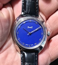 Vintage Piaget Mens Watch Refurbished Original Swiss Movement Blue Dial.