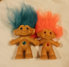 Trolls Ace Novelty Jewel Treasure Lot Of 2 Orange And Blue Vintage 1990's