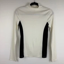 Lou & Grey Womens Long Sleeve High Mock Neck Rib Knit White/Black Shirt Medium
