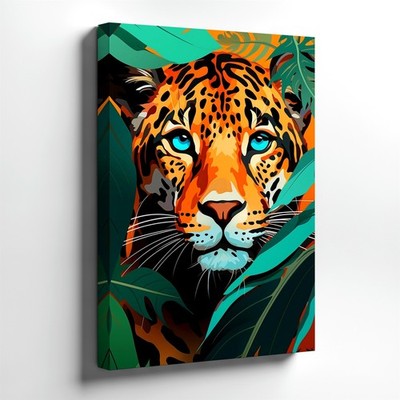 Canvas Leopard Jungle Tropical Leaves Colorful Animal Portrait Room Home Print
