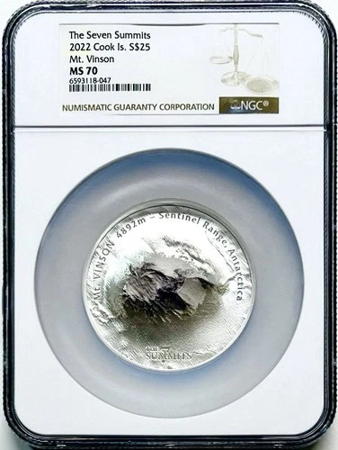 2022 Cook Islands $25 THE SEVEN SUMMITS 5OZ SILVER Mt. VINSON NGC MS70